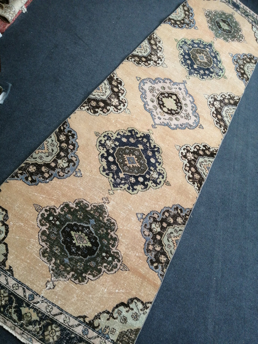 Beige Turkish Runner Rug 3' 4" x 12' 8" Hand-Knotted