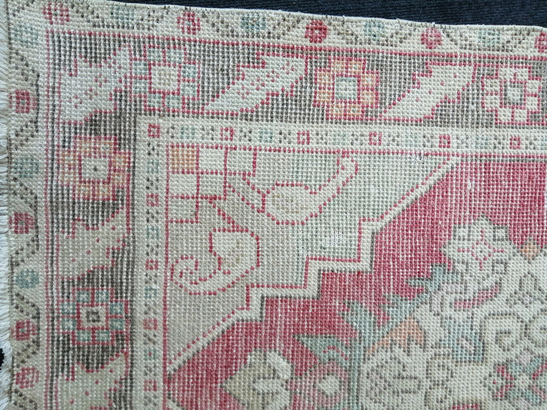 Beige Turkish Runner Rug 3' x 9' 11" Hand-Knotted texture