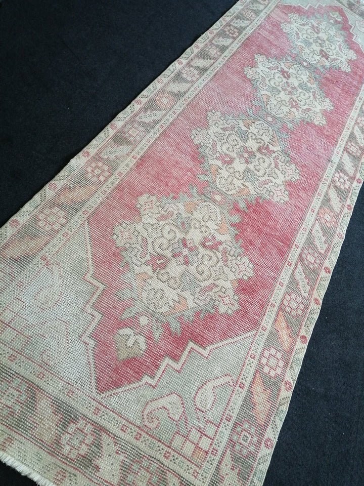 Beige Turkish Runner Rug 3' x 9' 11" Hand-Knotted