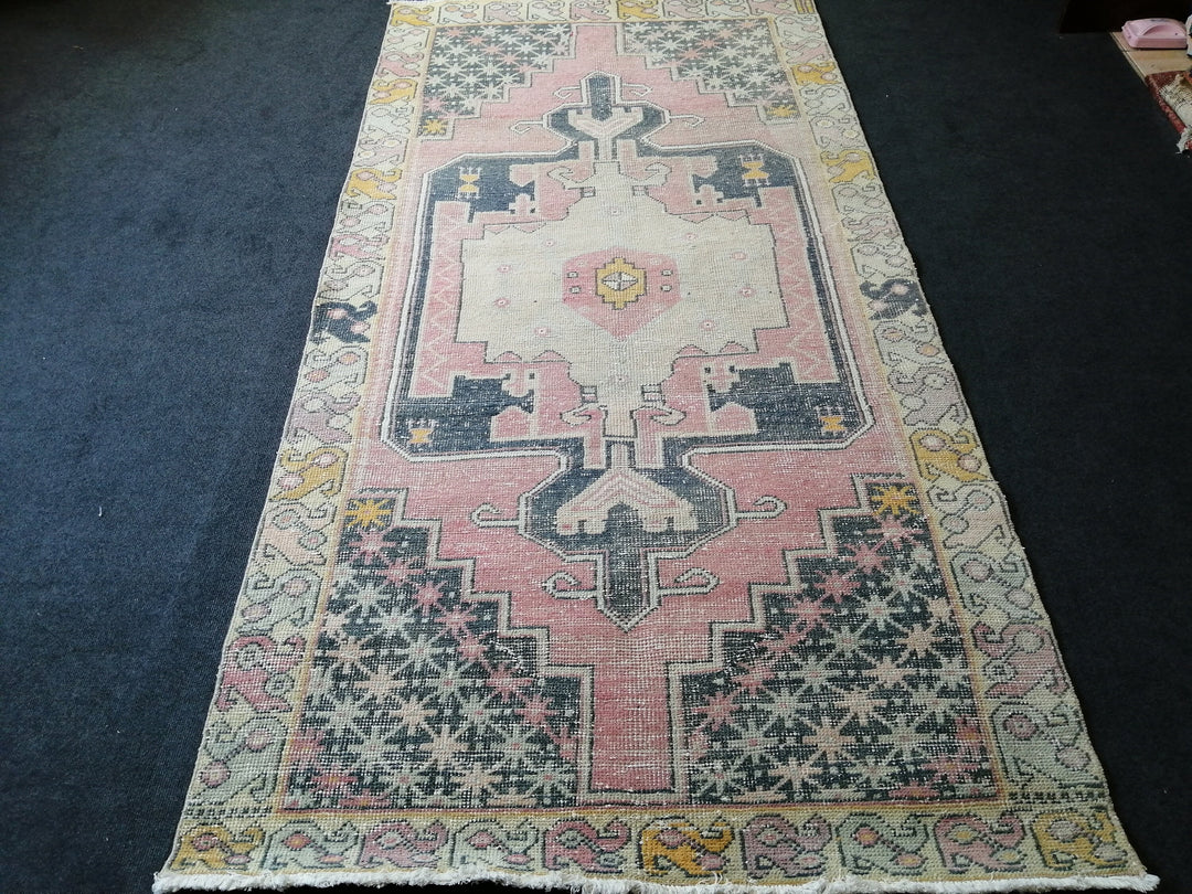 Beige Turkish Runner Rug 4' x 8' 4" Hand-Knotted