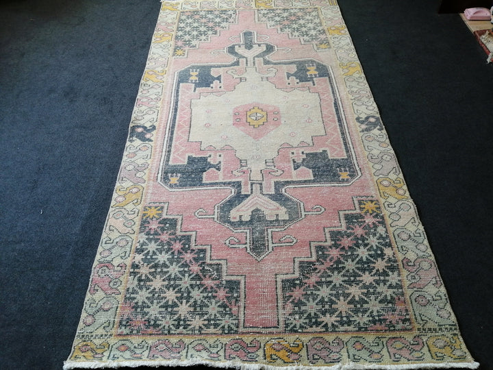 Beige Turkish Runner Rug 4' x 8' 4" Hand-Knotted