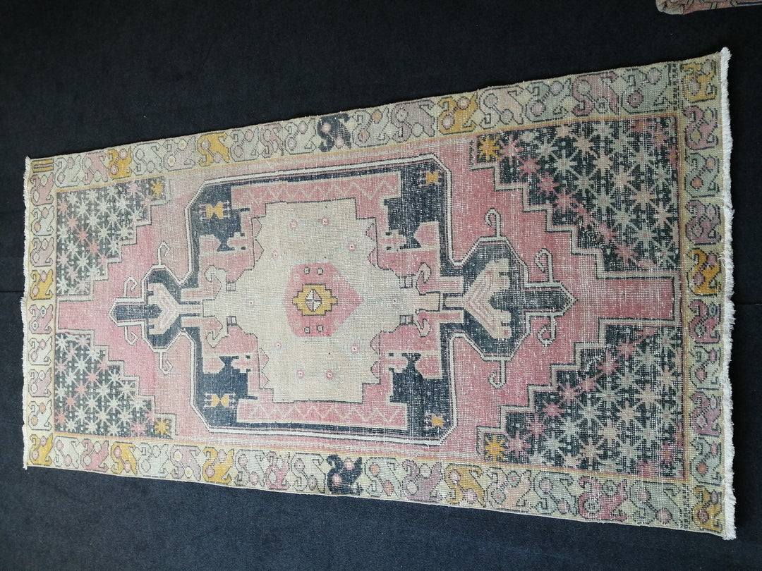 Beige Turkish Runner Rug 4' x 8' 4" Hand-Knotted border