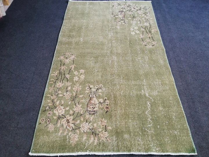 Green Turkish Oushak Rug 3' 8" x 6' 4" Hand-Knotted | No. WR83674