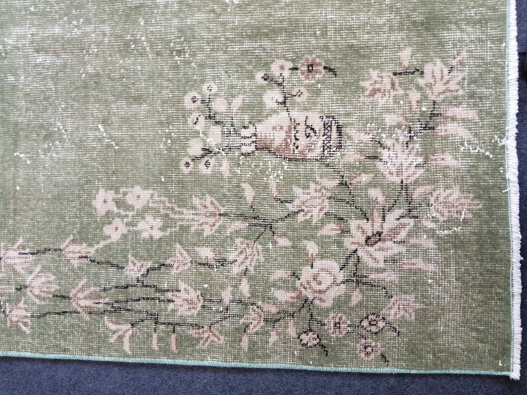 Green Turkish Oushak Rug 3' 8" x 6' 4" Hand-Knotted | No. WR83674