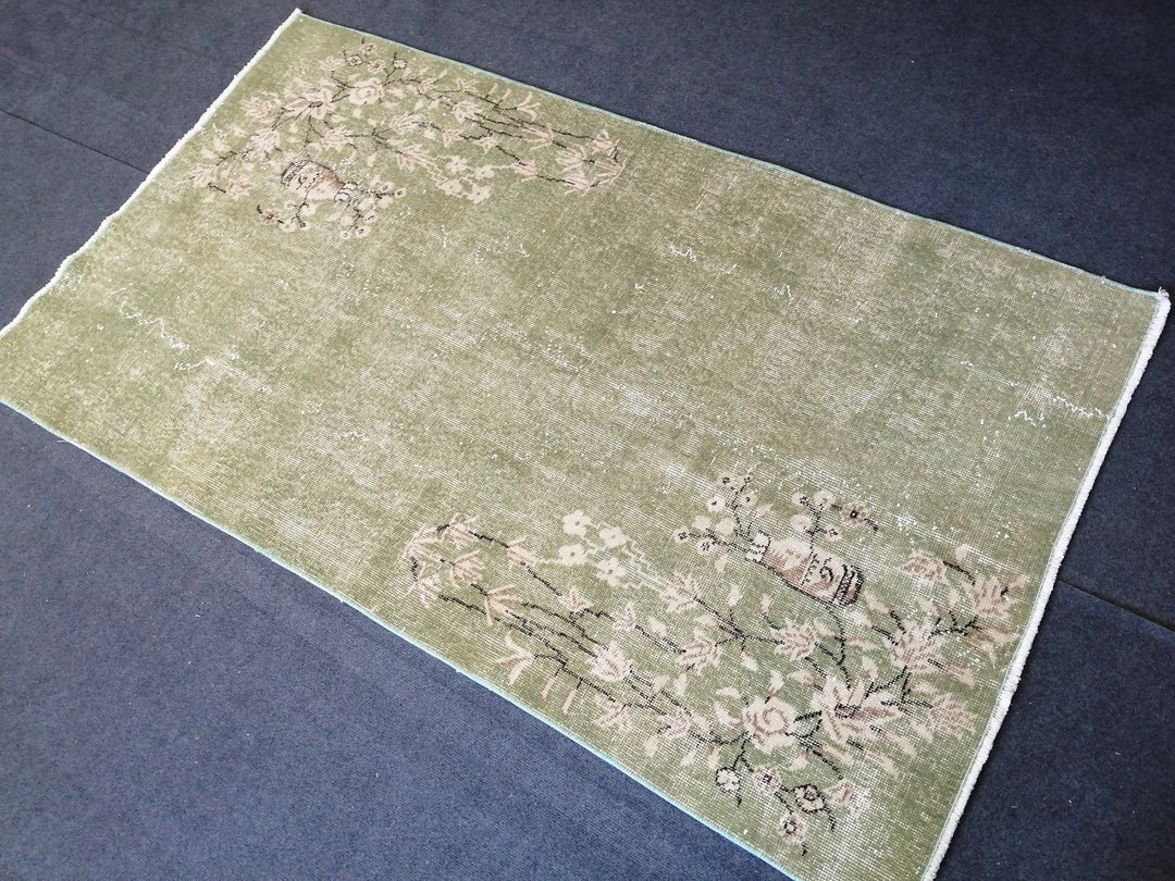 Green Turkish Oushak Rug 3' 8" x 6' 4" Hand-Knotted | No. WR83674