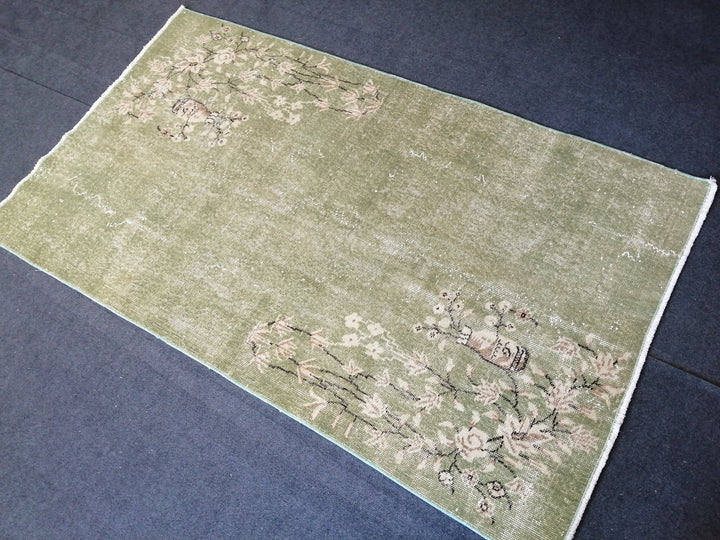 Green Turkish Oushak Rug 3' 8" x 6' 4" Hand-Knotted | No. WR83674