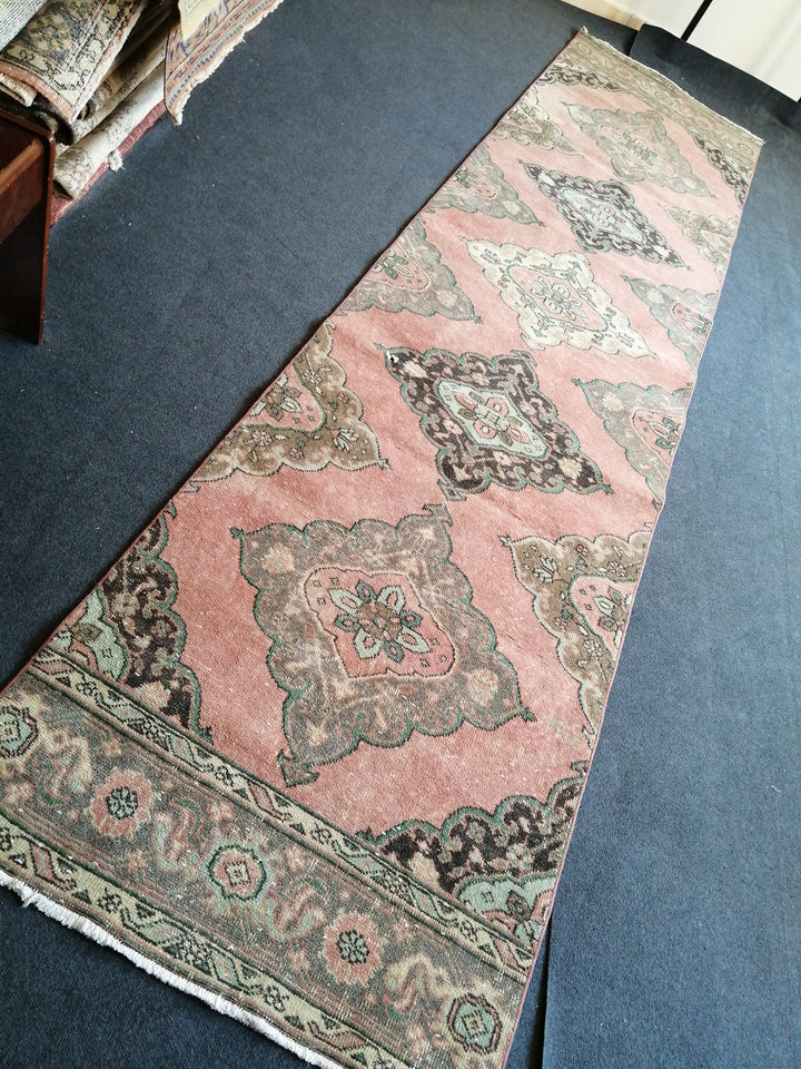 Beige Turkish Runner Rug 3' x 12' 7" Hand-Knotted
