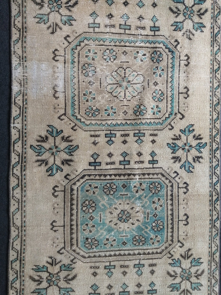 Beige Turkish Runner Rug 3' x 10' 10" Hand-Knotted pattern