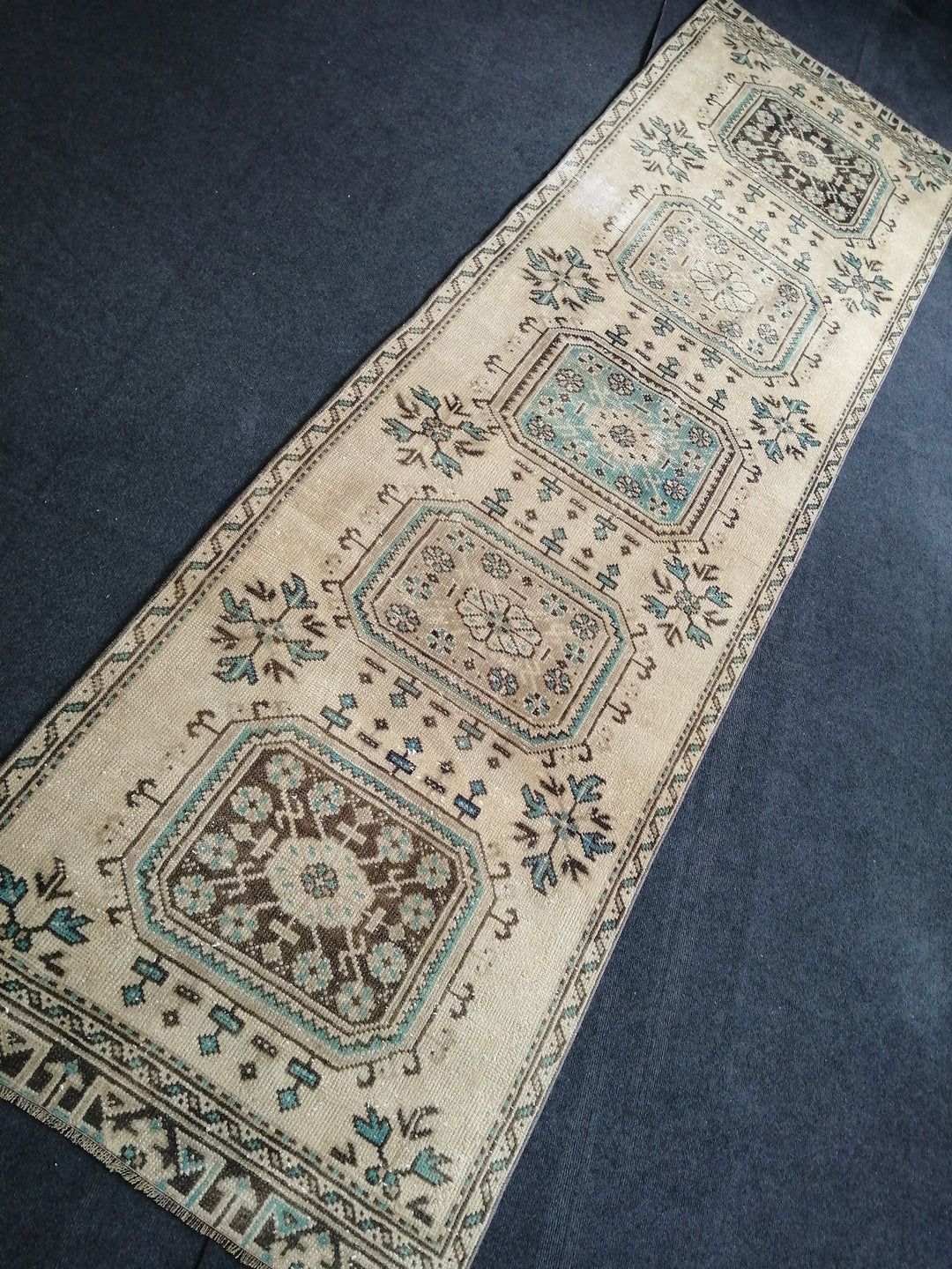 Beige Turkish Runner Rug 3' x 10' 10" Hand-Knotted