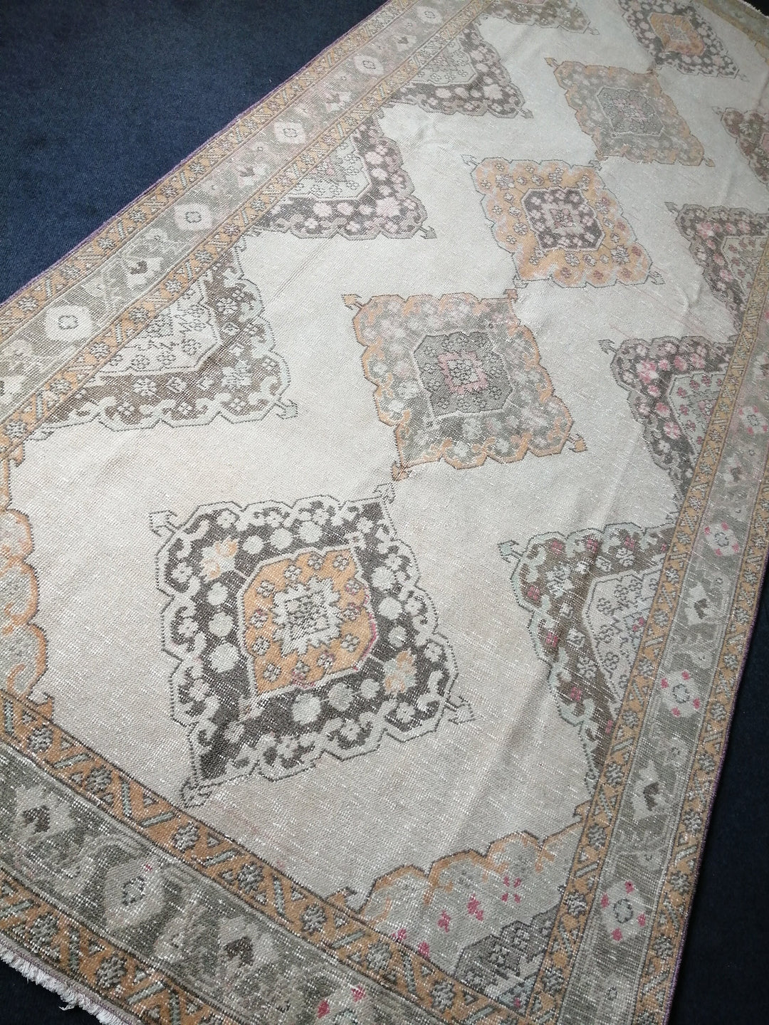 Beige Turkish Runner Rug 5' x 12' 7" Hand-Knotted texture