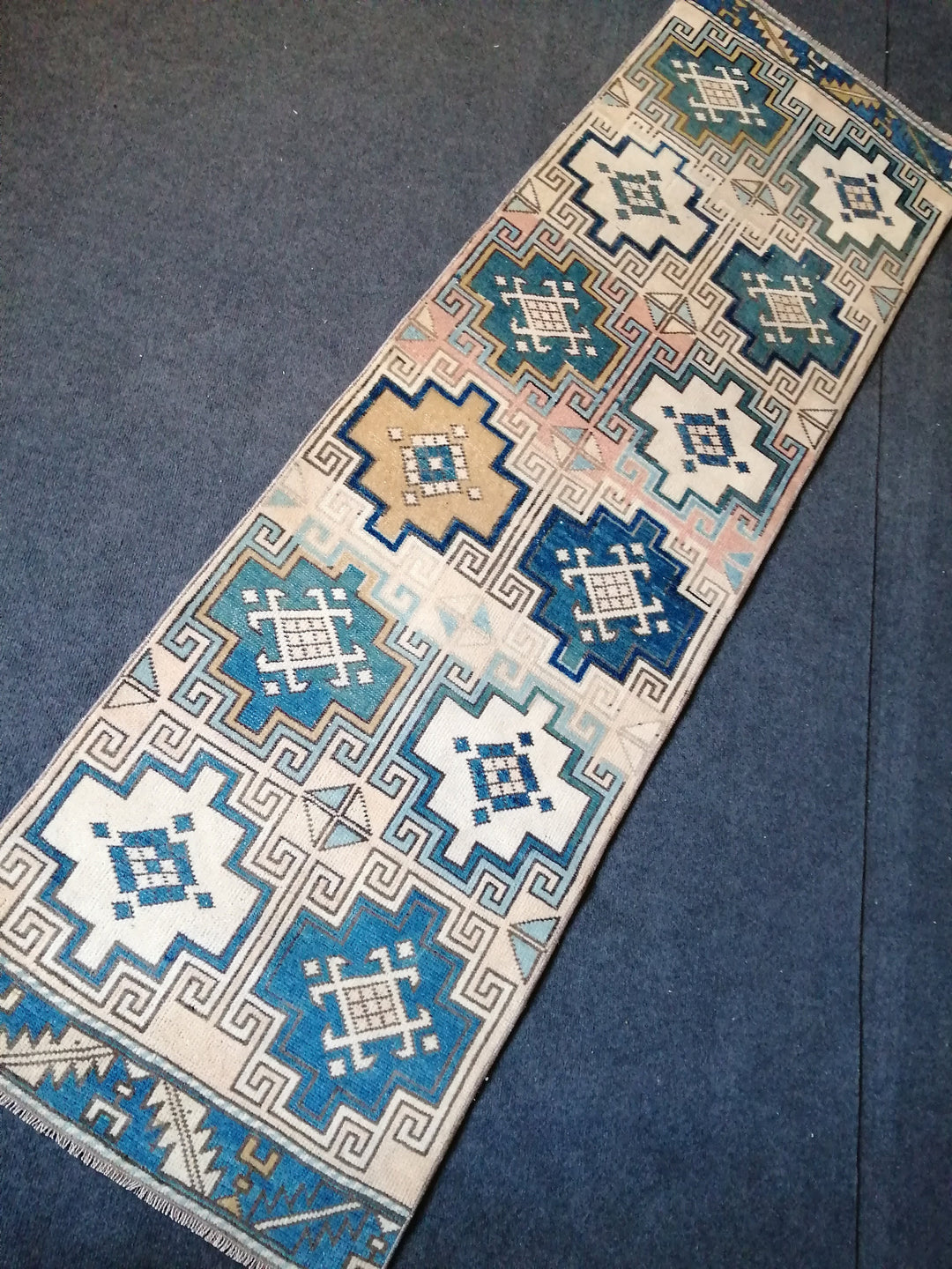 Blue Turkish Runner Rug 2' x 7' 2" Hand-Knotted | No. WR59368