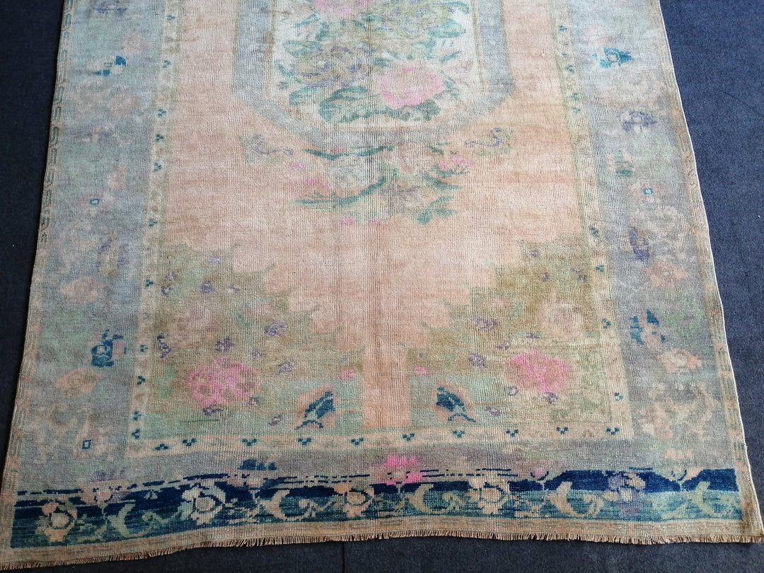 Beige Turkish Runner Rug 5' 6" x 7' 11" Hand-Knotted field