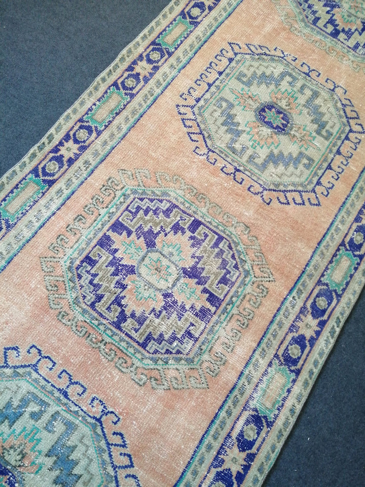 Blue Turkish Runner Rug 4' x 11' 10" Hand-Knotted | No. WR10622