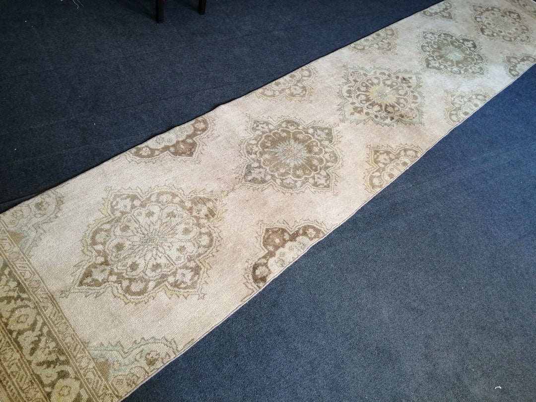Beige Turkish Runner Rug 2' 10" x 13' 11" Hand-Knotted