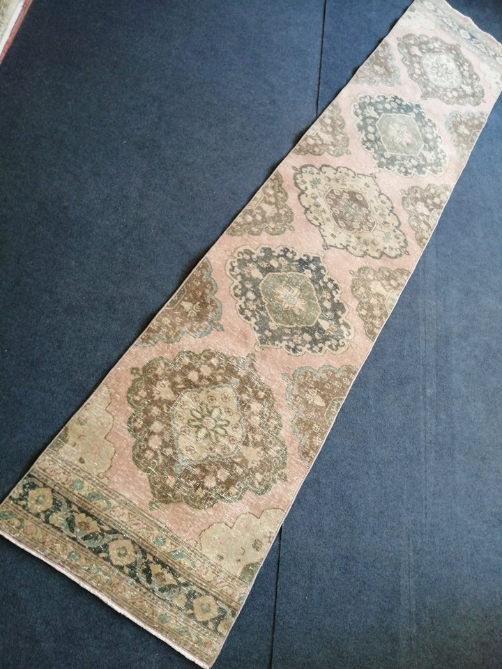 Beige Turkish Runner Rug 2' 6" x 11' 1" Hand-Knotted