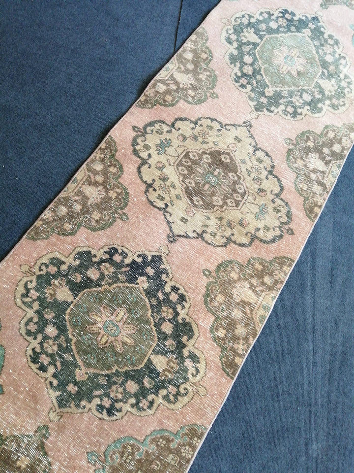 Beige Turkish Runner Rug 2' 6" x 11' 1" Hand-Knotted close-up