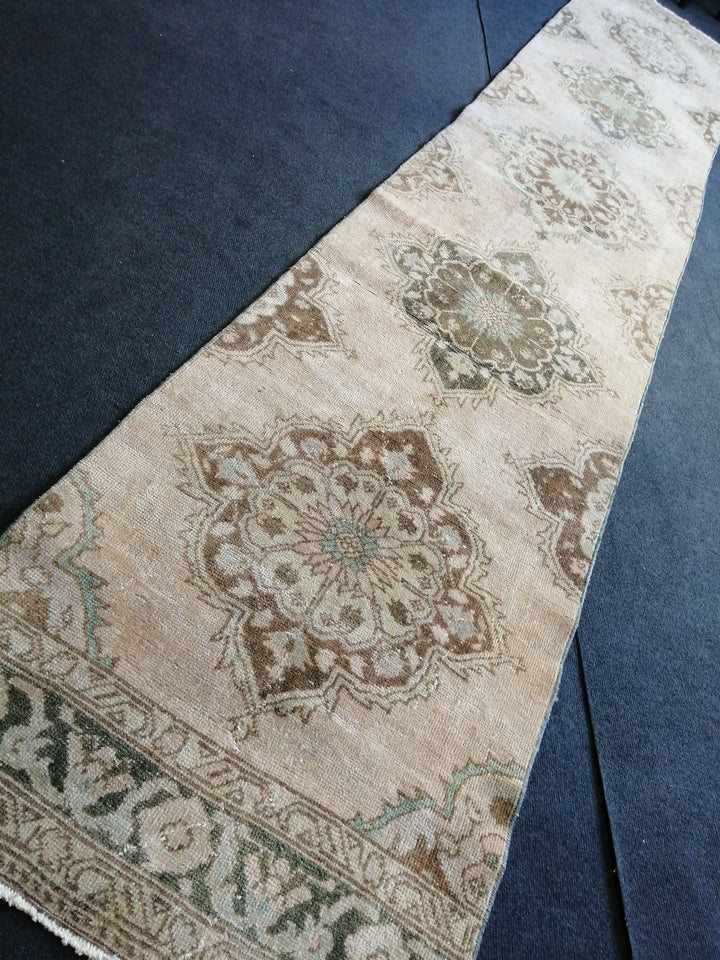 Beige Turkish Runner Rug 2' 6" x 13' Hand-Knotted reverse