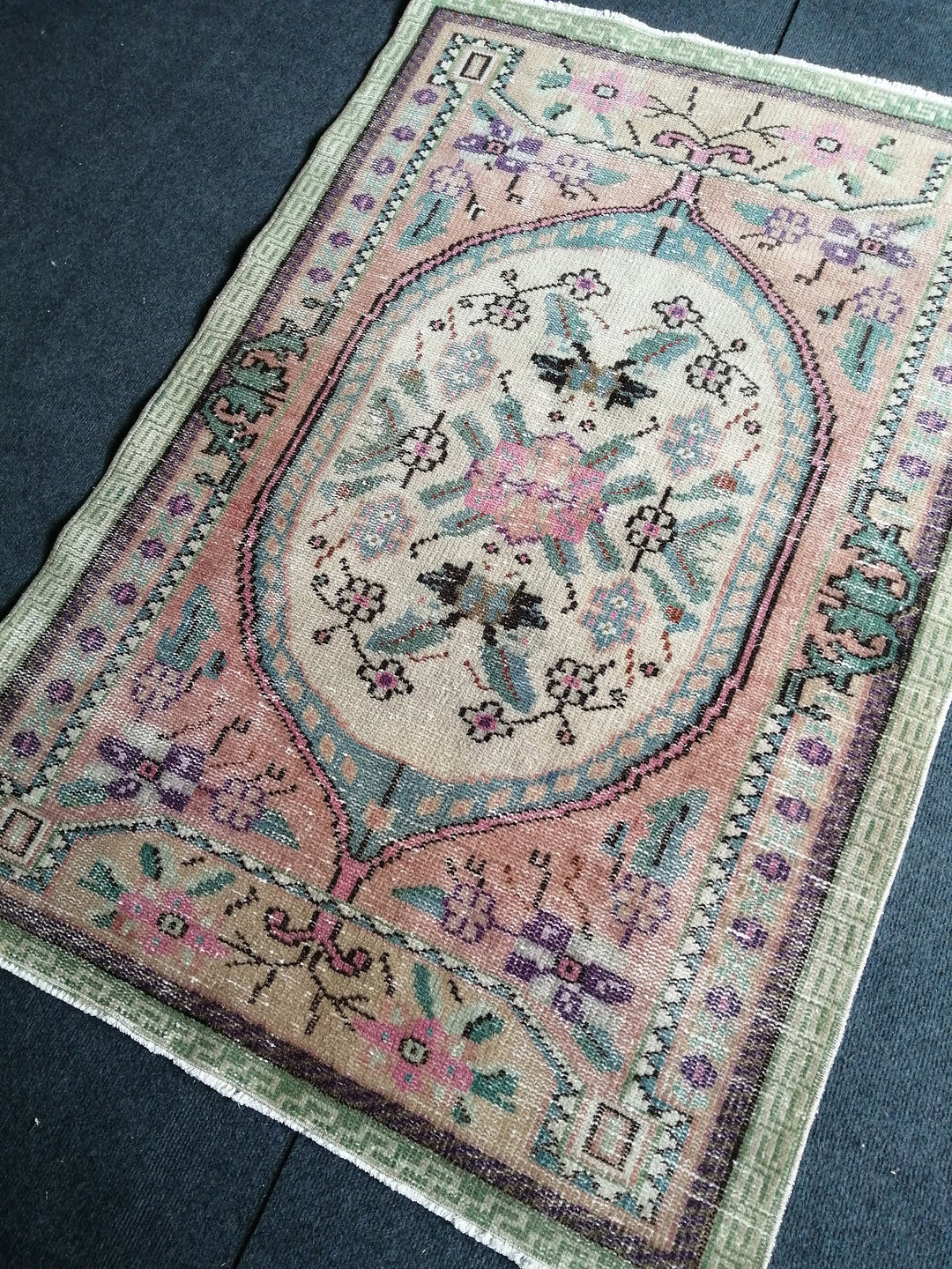 Beige Turkish Runner Rug 3' x 4' 6" Hand-Knotted