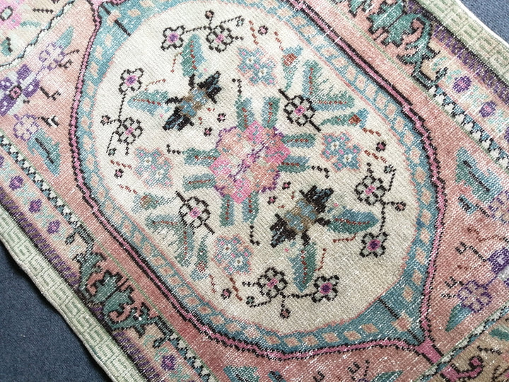 Beige Turkish Runner Rug 3' x 4' 6" Hand-Knotted close-up