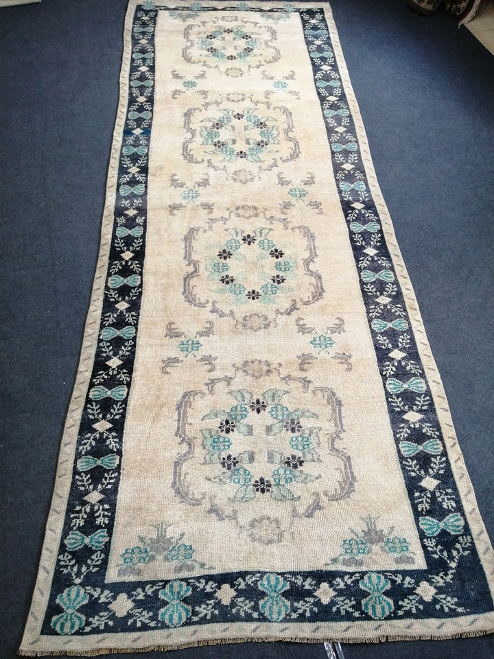 Blue Turkish Runner Rug 4' 7" x 12' 2" Hand-Knotted | No. WR50556