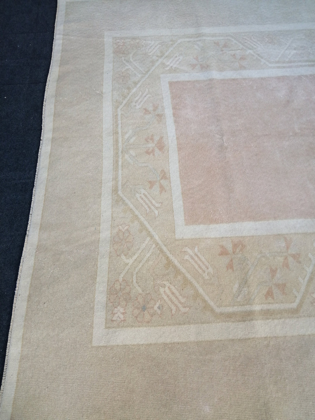 Beige Turkish Runner Rug 6' 4" x 9' 4" Hand-Knotted field