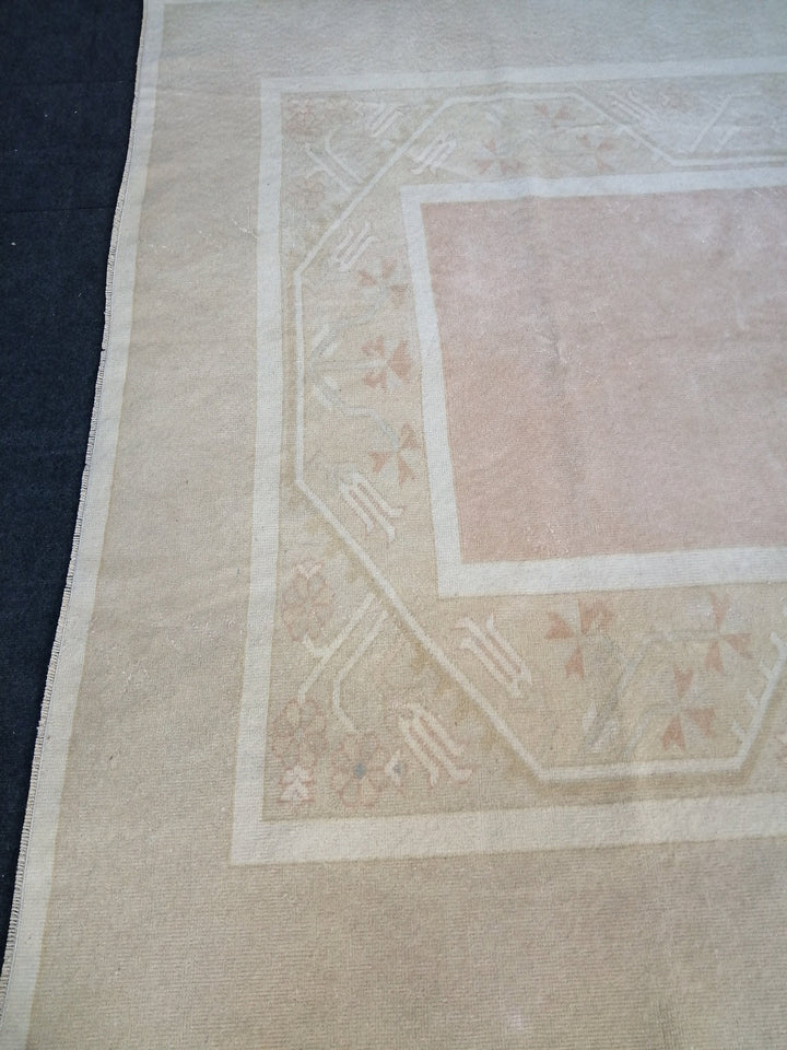 Beige Turkish Runner Rug 6' 4" x 9' 4" Hand-Knotted field