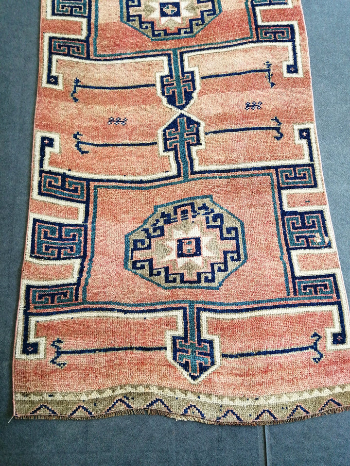 Beige Turkish Runner Rug 4' 4" x 12' 8" Hand-Knotted close-up