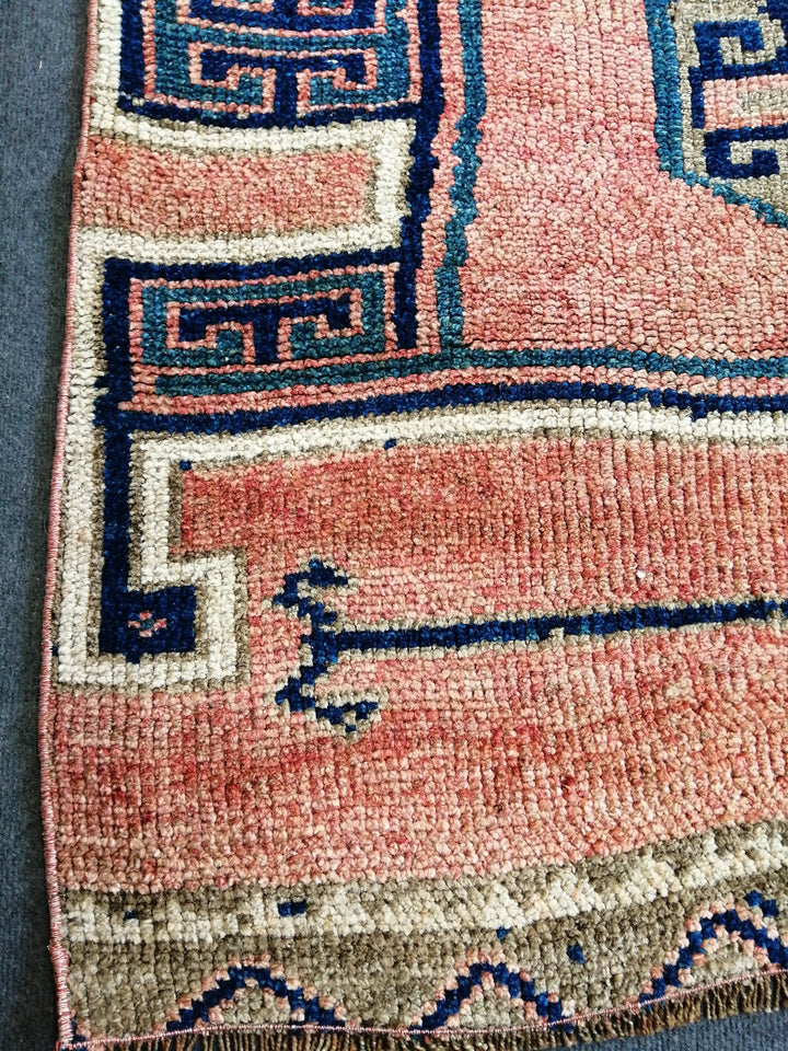 Beige Turkish Runner Rug 4' 4" x 12' 8" Hand-Knotted pattern