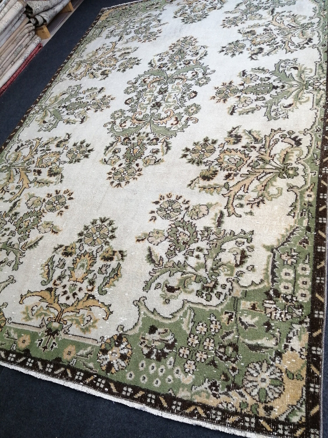Green Turkish Runner Rug 6' 7" x 10' Hand-Knotted | No. WR26383