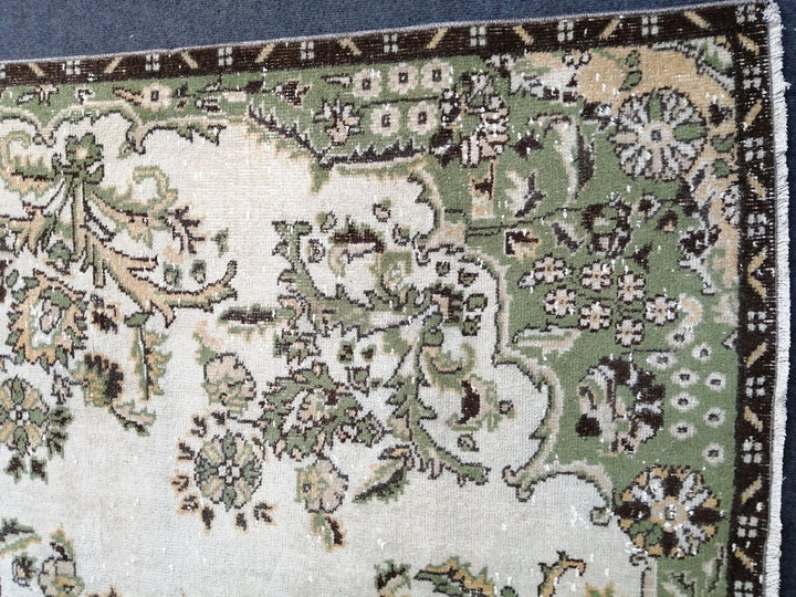 Green Turkish Runner Rug 6' 7" x 10' Hand-Knotted | No. WR26383