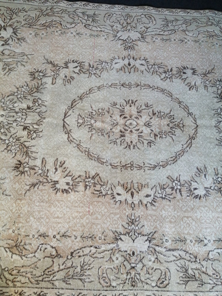 Beige Turkish Runner Rug 6' 8" x 10' 2" Hand-Knotted reverse