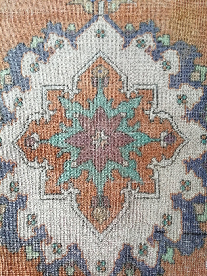 Beige Turkish Runner Rug 3' 7" x 6' Hand-Knotted field