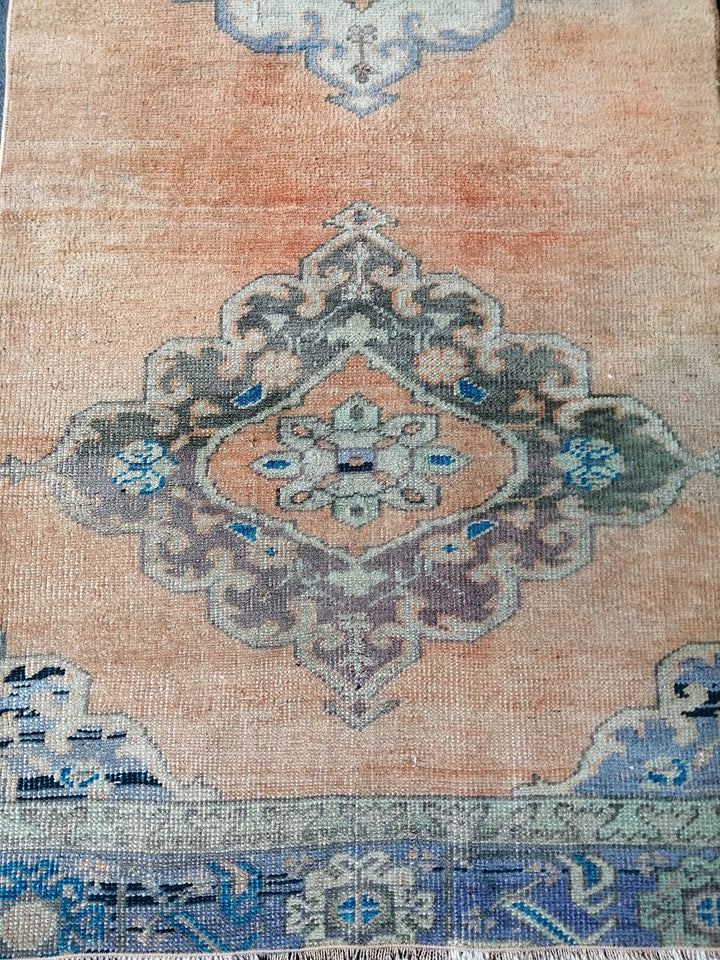 Beige Turkish Runner Rug 2' 7" x 10' Hand-Knotted reverse