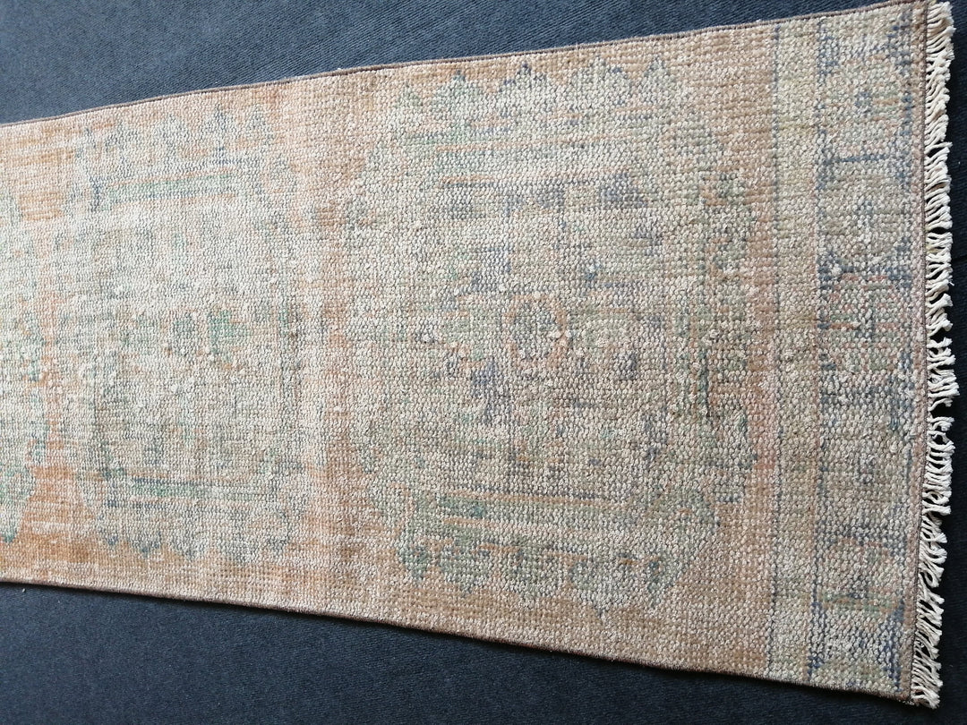 Beige Turkish Runner Rug 2' 10" x 11' Hand-Knotted field