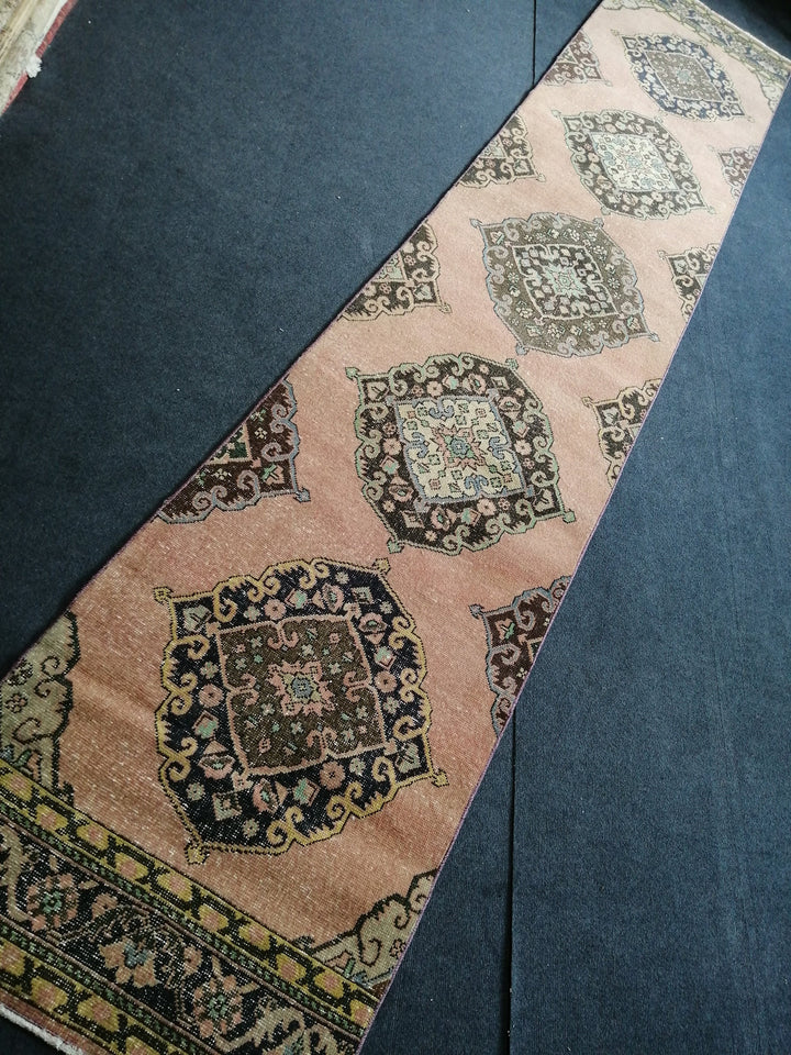 Beige Turkish Runner Rug 2' 7" x 13' 5" Hand-Knotted