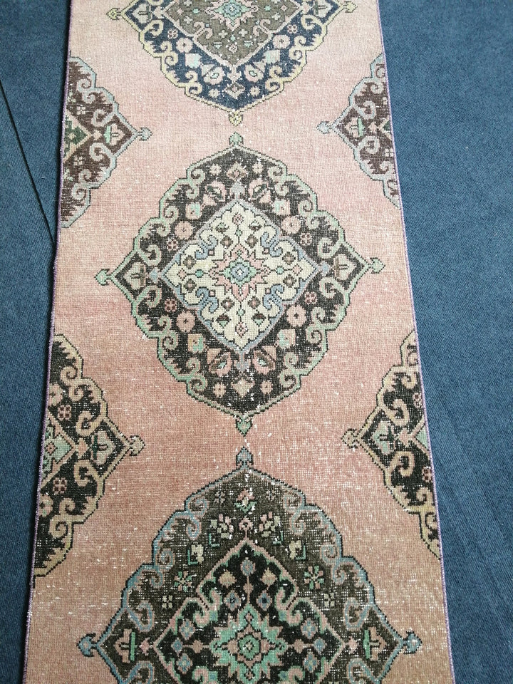 Beige Turkish Runner Rug 2' 7" x 13' 5" Hand-Knotted close-up