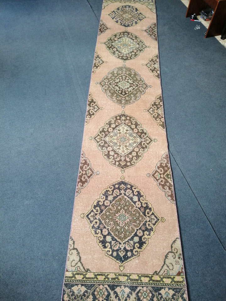 Beige Turkish Runner Rug 2' 7" x 13' 5" Hand-Knotted field
