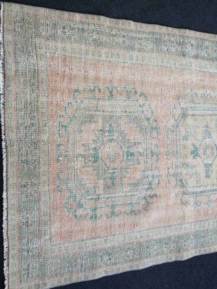 Beige Turkish Runner Rug 4' 4" x 11' 2" Hand-Knotted close-up