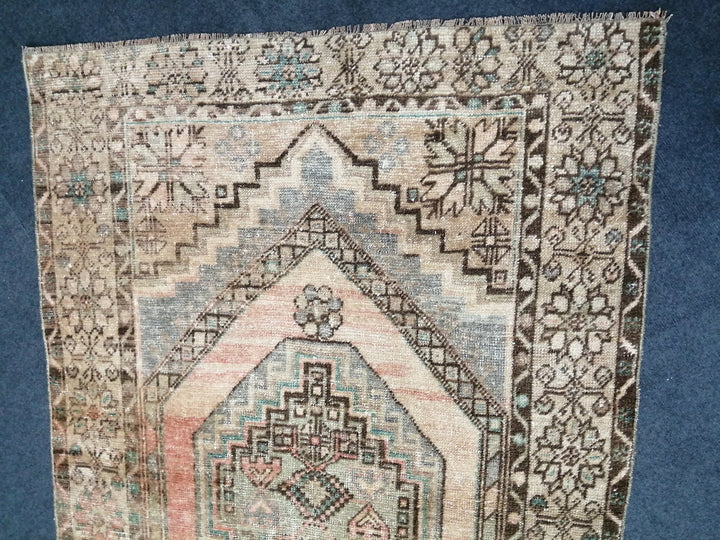 Turkish Oushak Rug Muted Runner Rug Hand-Knotted close-up