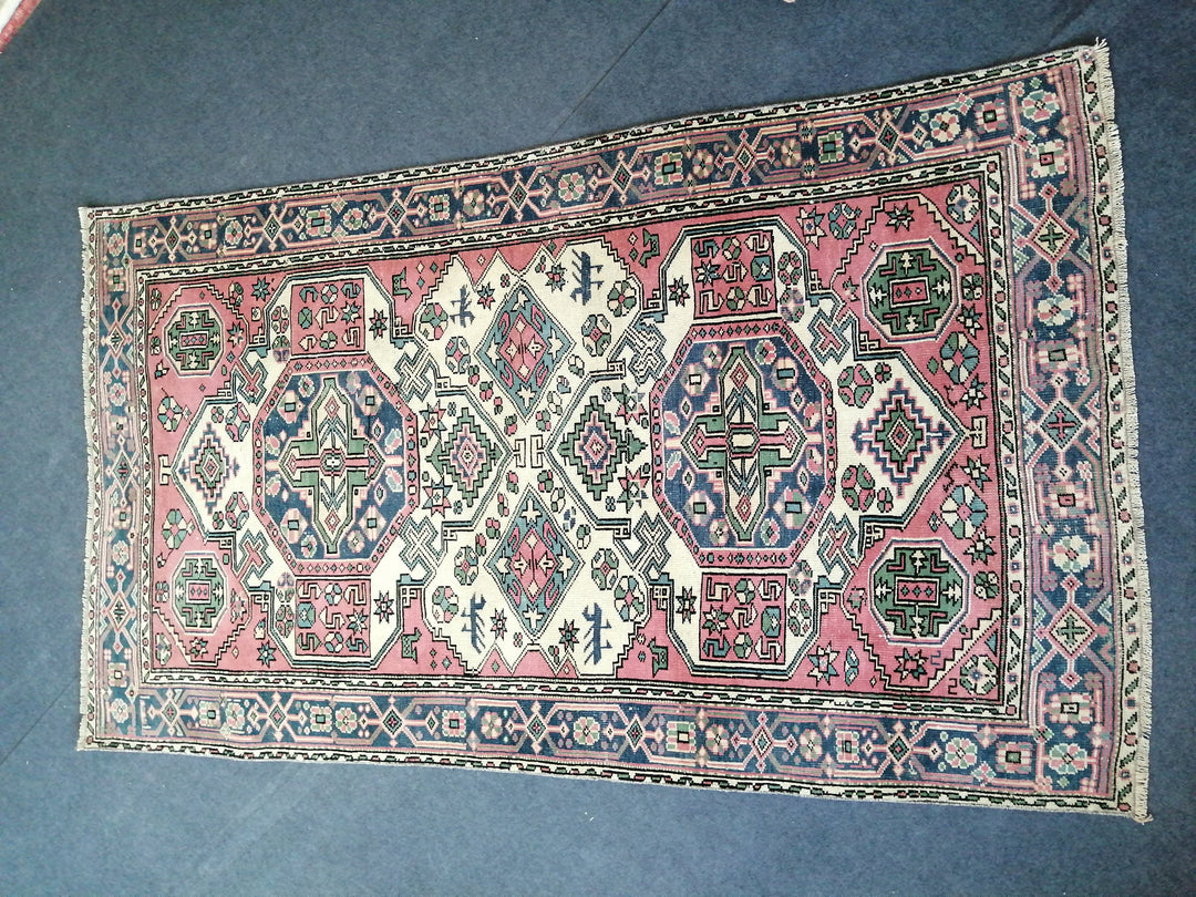 Pink Turkish Runner Rug 4' 5" x 7' 8" Hand-Knotted pattern