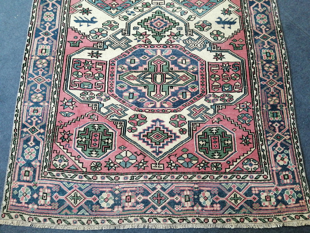 Pink Turkish Runner Rug 4' 5" x 7' 8" Hand-Knotted field