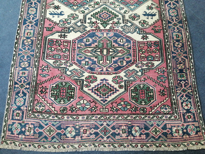 Pink Turkish Runner Rug 4' 5" x 7' 8" Hand-Knotted field