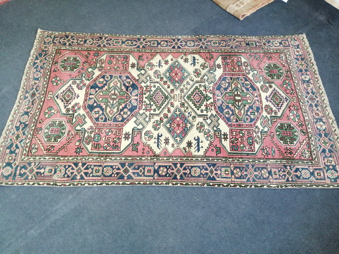 Pink Turkish Runner Rug 4' 5" x 7' 8" Hand-Knotted reverse