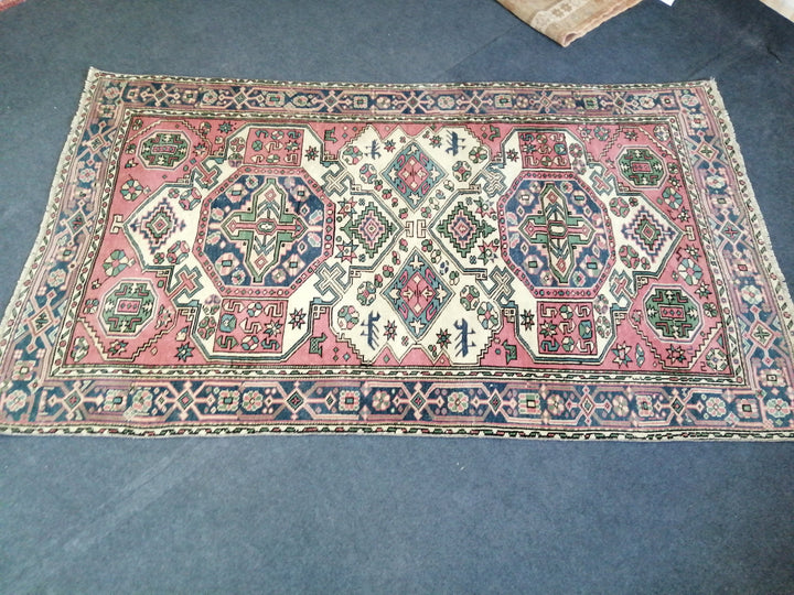 Pink Turkish Runner Rug 4' 5" x 7' 8" Hand-Knotted reverse