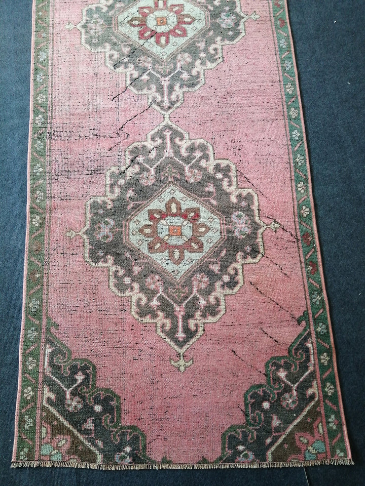 Beige Turkish Runner Rug 3' x 9' 5" Hand-Knotted border