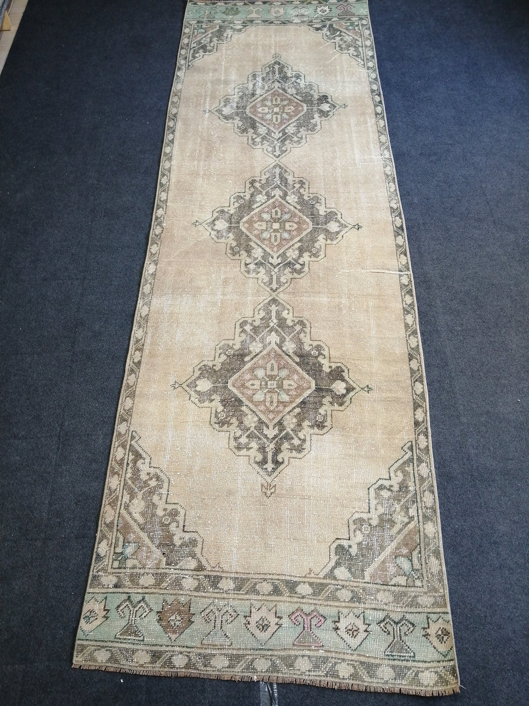 Beige Turkish Runner Rug 3' 6" x 11' Hand-Knotted detail