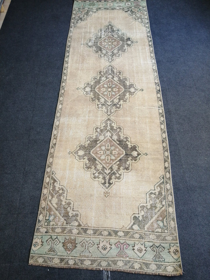 Beige Turkish Runner Rug 3' 6" x 11' Hand-Knotted detail