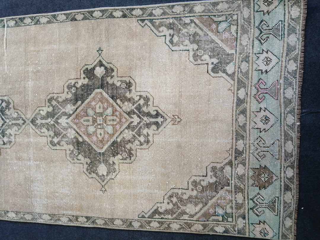 Beige Turkish Runner Rug 3' 6" x 11' Hand-Knotted reverse