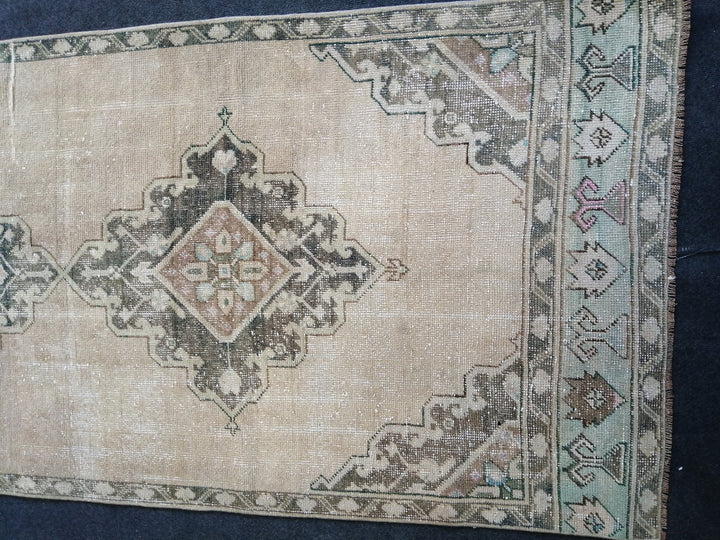 Beige Turkish Runner Rug 3' 6" x 11' Hand-Knotted reverse