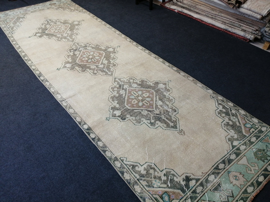 Beige Turkish Runner Rug 3' 6" x 11' Hand-Knotted